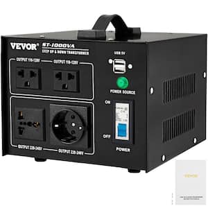 Voltage Converter Transformer 1000-Watt Up/Down Transformer 110-Volt/240-Volt US/EU Outlet 5-Volt USB Port Pipe Capacity