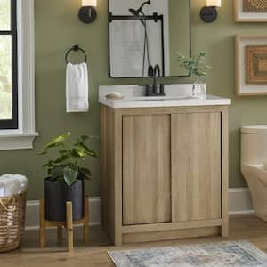 Whitsail 31 in. Single Sink Bath Vanity in Weathered Tan with White Engineered Stone Top (Assembled)