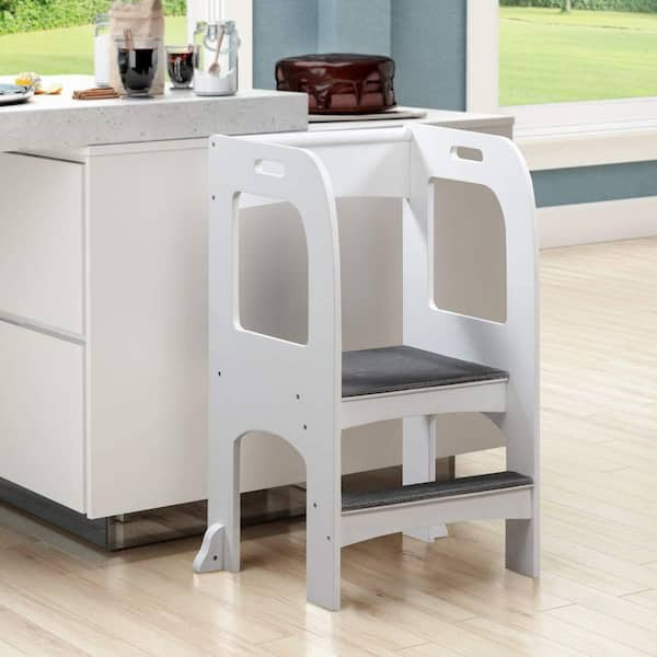 HOMCOM Kids Step Stool Adjustable Standing Platform Toddler Kitchen Stool  Grey