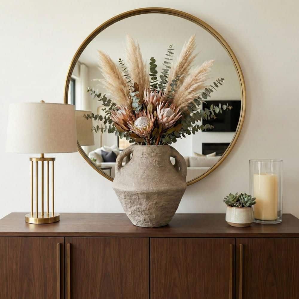 Liv & Skye 14 in. Brown Paper Mache Rustic Textured Amphora Vase