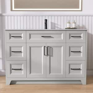 48 in. W x 22 in. D x 35 in. H Single Sink Freestanding Bathroom Vanity Cabinet Light Gray with Solid Surface White Top