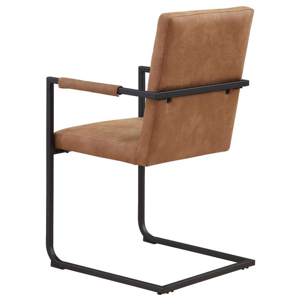 Antique Brown Faux Leather Upholstered Arm Chair with Metal Frame
