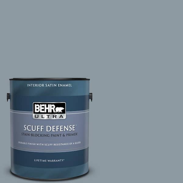 BEHR ULTRA 1 gal. #N490-4 Teton Blue Extra Durable Satin Enamel Interior Paint & Primer