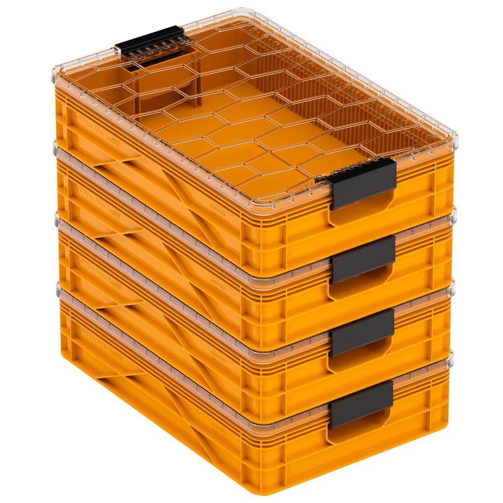 Quarter Crate 4-Pack Heavy Duty Stackable Storage Bins with Lids and Dividers Sol price history on PriceWatchPro