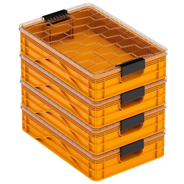 Quarter Crate 4-Pack Heavy Duty Stackable Storage Bins with Lids and Dividers Sol