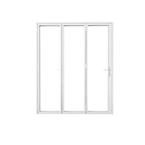 96 in. x 96 in. Left Center Opening/Outswing Double Tempered Glass White Aluminum Folding Patio Door