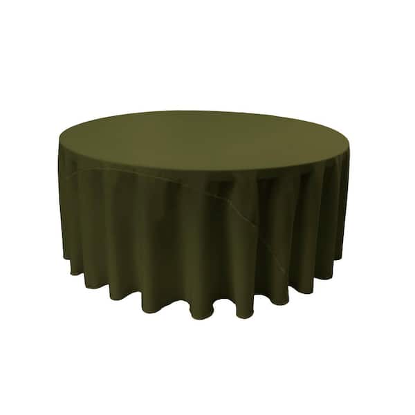 LA Linen 132 in. Round Olive Polyester Poplin Tablecloth