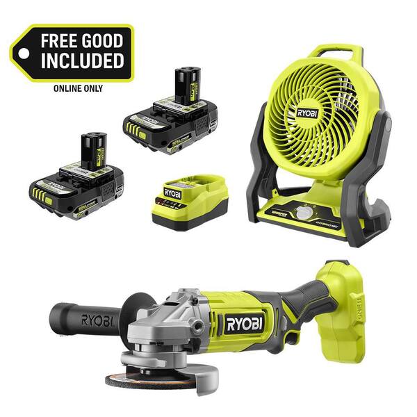 ONE+ 18V Cordless Hybrid 7.5 in. Fan Kit w/ (2) 2Ah Batteries, Charger, w/ FREE ONE+ 18V Cordless 4-1/2" Angle Grinder
