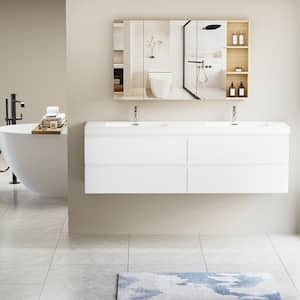 Achilles 71 in. W x 20 in. D x 22.5 in. H Double Sink Floating Bath Vanity in Glossy White with White Resin Top