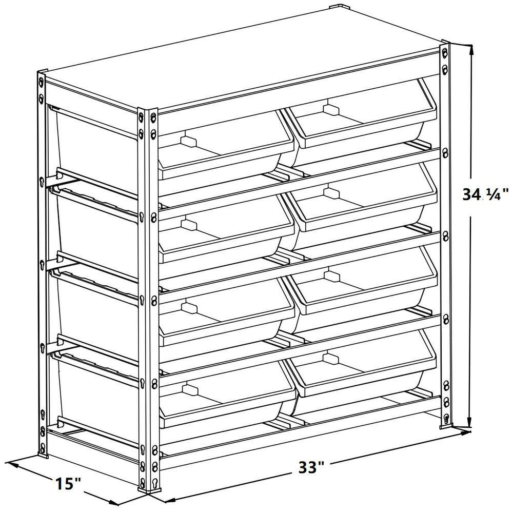 Compact 4-Tier Boltless Steel Bin Rack with Laminated Countertop