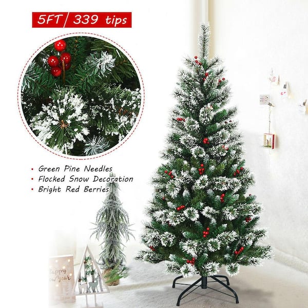 Snow Flocked Lighted Christmas Tree with Red Berry Branches 49.6 Tall –  RusticReach