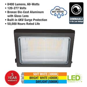 14 in. Bronze 8400 Lumens Outdoor LED Wall Pack Light Flood Light 3000K 4000K 5000K Selectable Security Light (8-Pack)