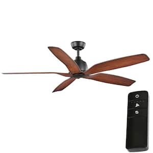 60 in. Sirrine Indoor/Outdoor Matte Black Smart Ceiling Fan with Remote Control Powered by Hubspace