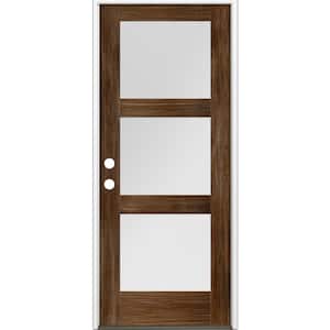 36 in. x 80 in. Modern Douglas Fir 3-Lite Right-Hand/Inswing Frosted Glass Provincial Stain Wood Prehung Front Door