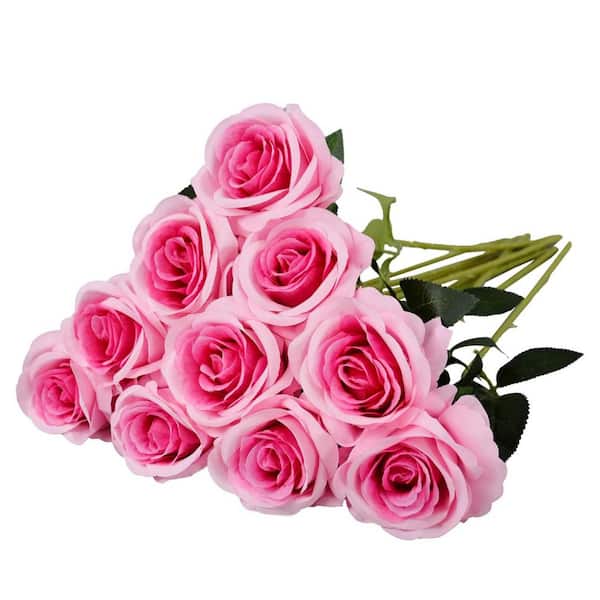 Dark Pink Rose Artificial Flower, 10-Pcak L07KTYBXPR - The Home Depot