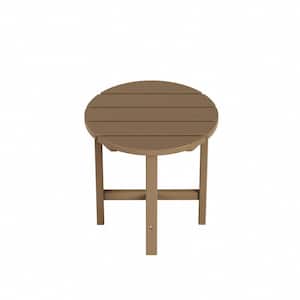 Mason 18 in. Weathered Wood Poly Plastic Fade Resistant Outdoor Patio Round Adirondack Side Table