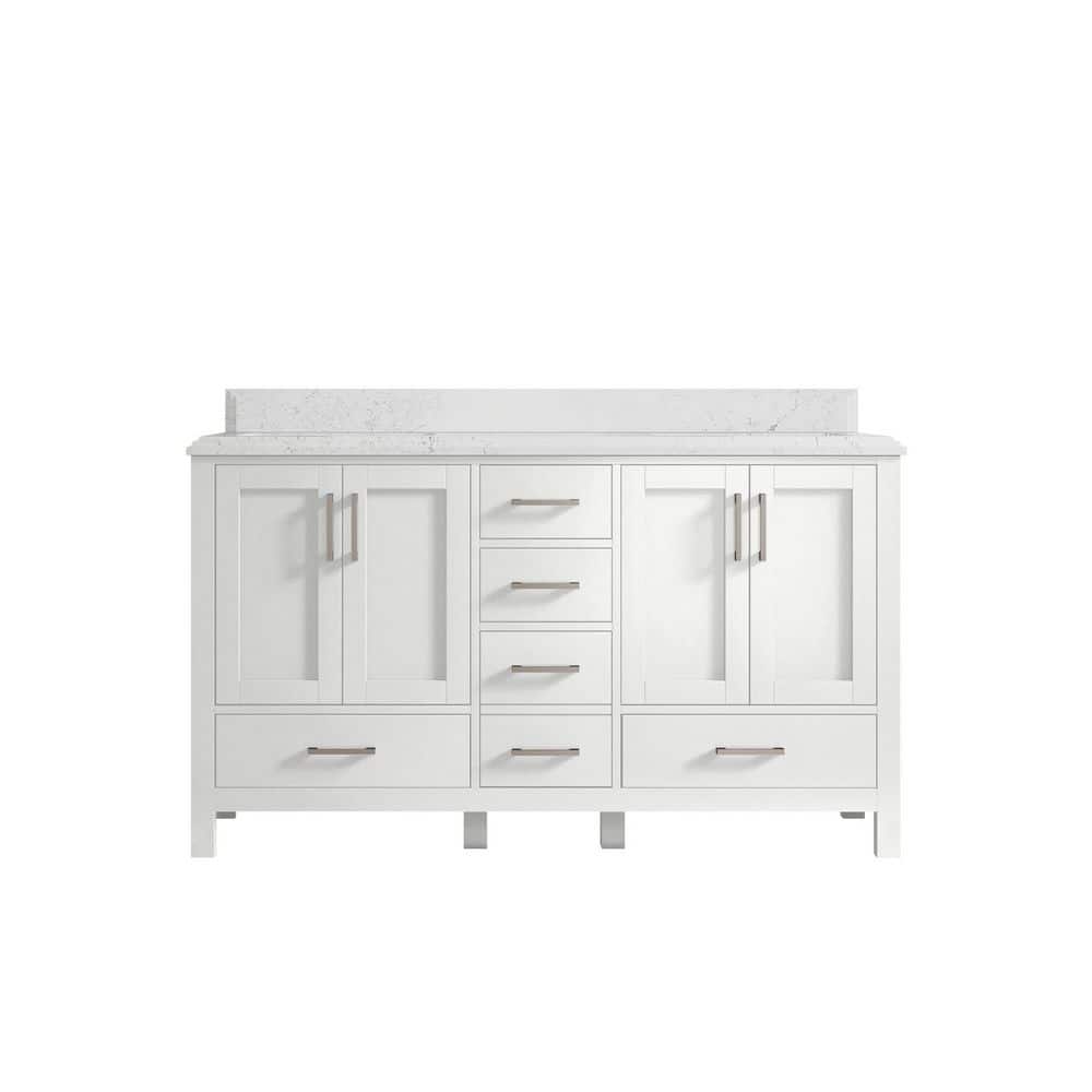 Malibu 60 in. W x 22 in. D x 36 in. H Double Sink Bath Vanity in White with Cove Edge Empira Quartz Top price history on PriceWatchPro