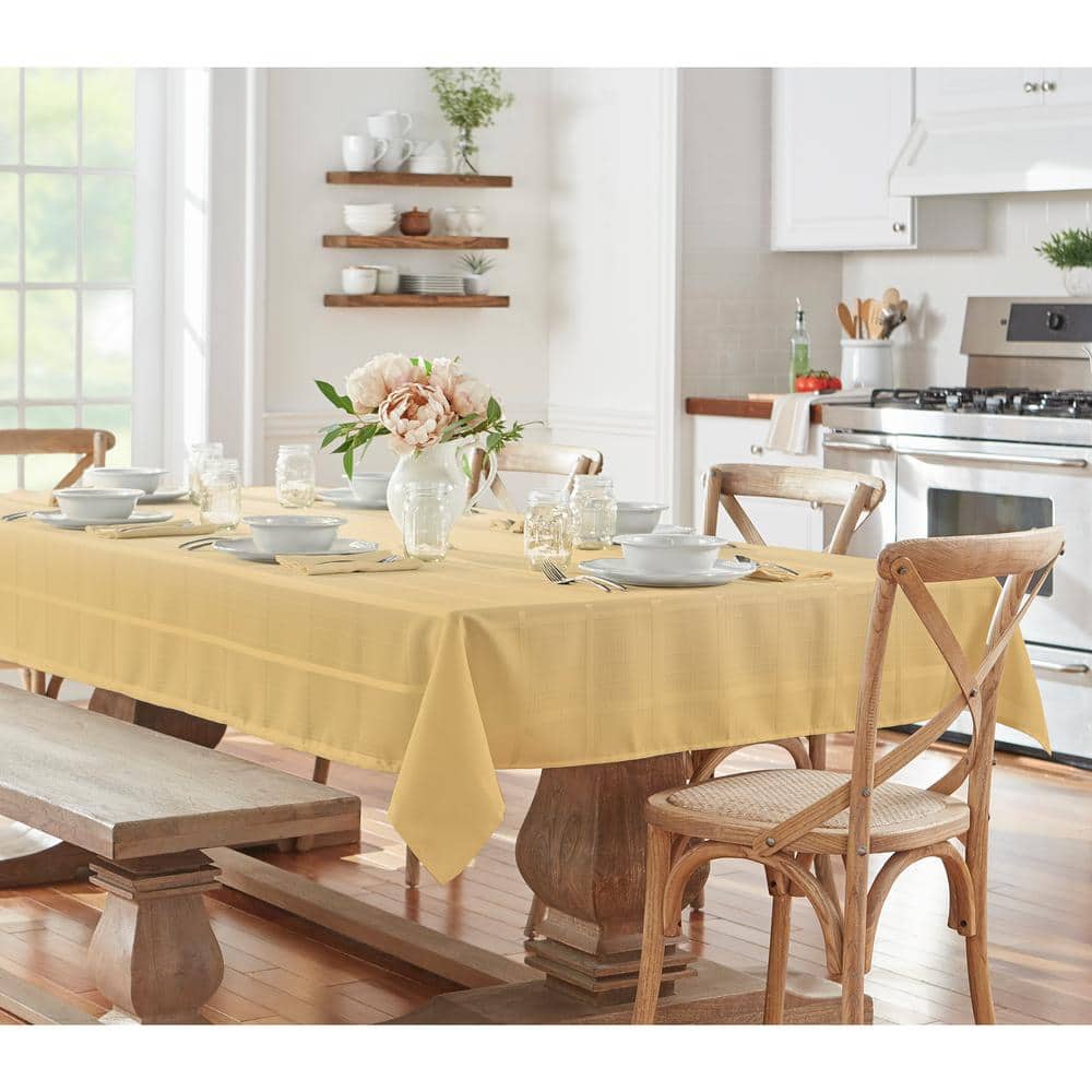 Gold Plaid Stain Resistant Polyester Tablecloth