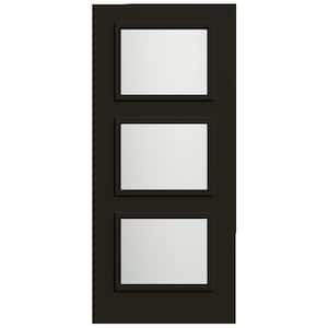 36 in x 80 in 3 Lite Equal Right-Hand/Inswing Frosted Glass Black Steel Front Door Slab