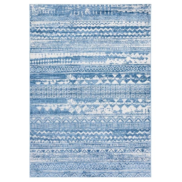 Brentwood 4 ft. x 6 ft. Blue/Ivory Distressed Striped Area Rug