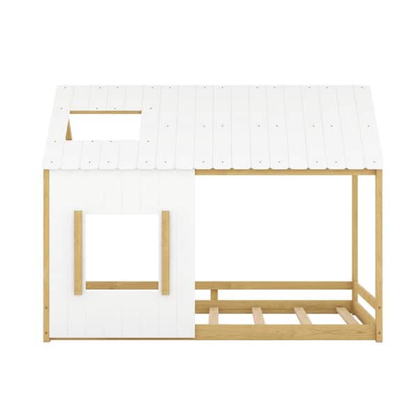 URTR White+Natural Full Size House Bed Frame, Full Floor Bed Montessori Bed  Frame with Roof and Window for Kids, Girls, Boys T-02095-F-L - The Home  Depot