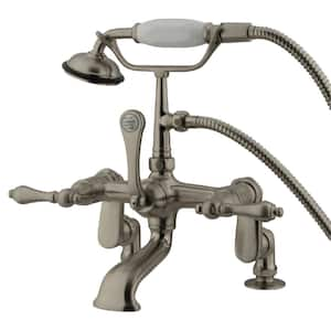 Vintage 3-Handle Deck-Mount Clawfoot Tub Faucets with Hand Shower in Brushed Nickel