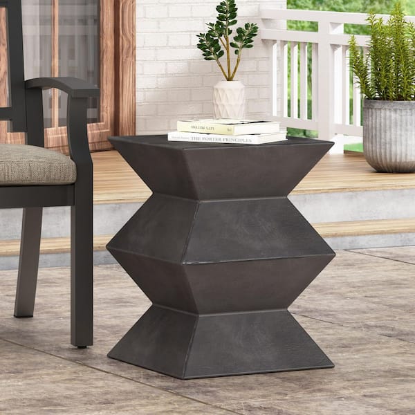 Modern Geometric Outdoor Side Table, 20 in. Tall Black Accent End Table for Patio, Deck, Balcony