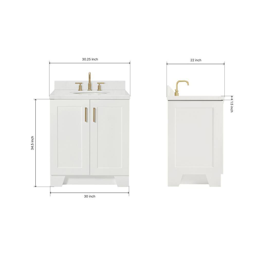 White Freestanding Single Vanity with Carrara Quartz Top