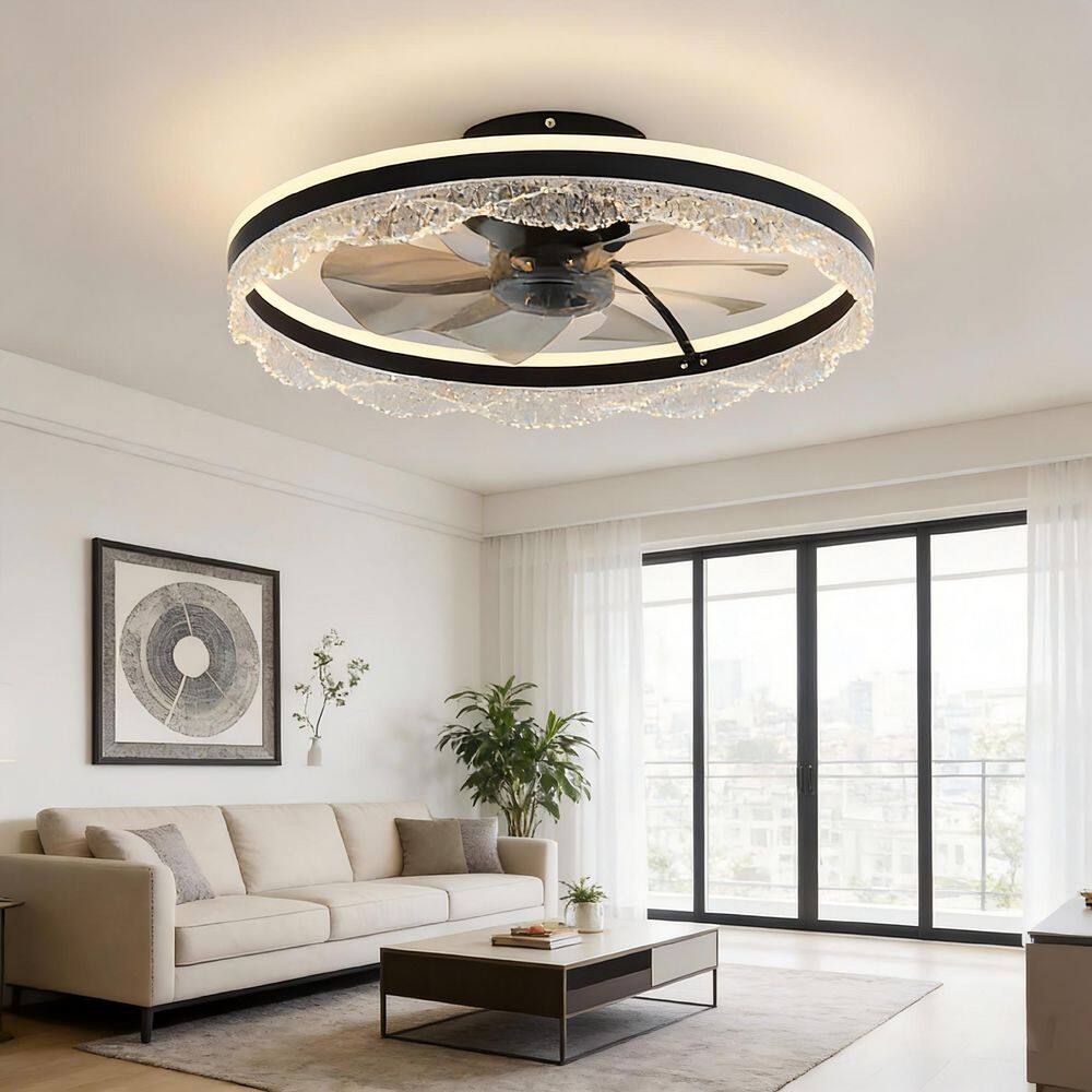 24 in. Black Standard ABS Flush Mount Crystal Ceiling Fan with Integrated LED Included with Remote Included price history on PriceWatchPro