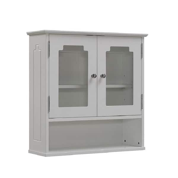 Runfine 24 in. W x 24 in. H x 8 in. D Bathroom Storage Wall Cabinet with Glass Door in White