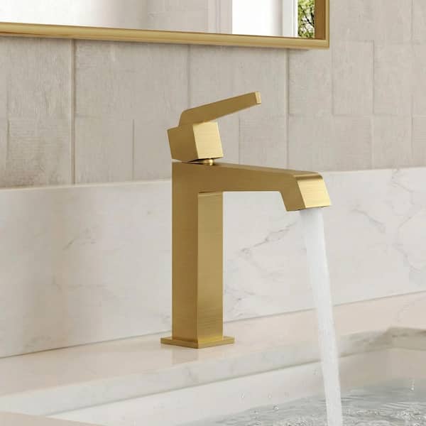 8.75 in. H Single Hole 1-Handle Brass Bathroom Sink Faucet with Pop-Up Drain, Spot-Resistant in Brushed Gold, 1.2 GPM