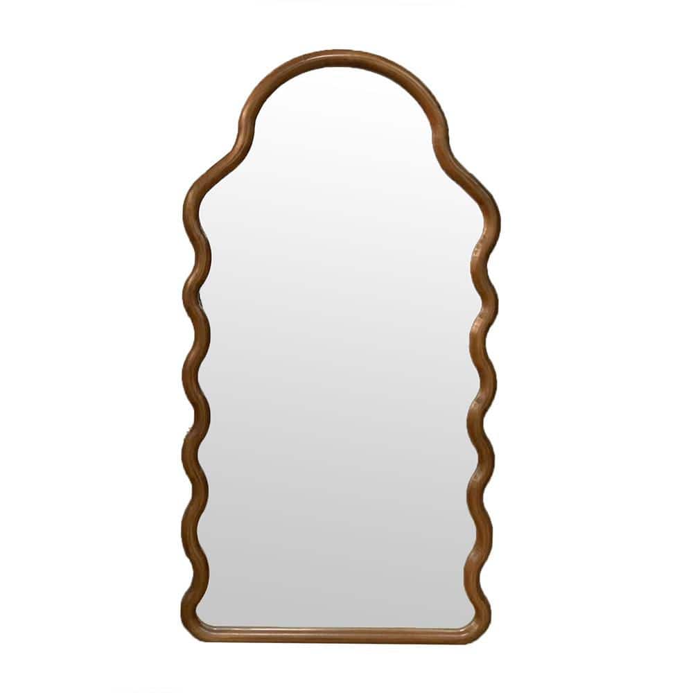 Unique Frame Wall Mirror Brown 30 in. W x 55 in. H Arch Solid Pine Wood Fra