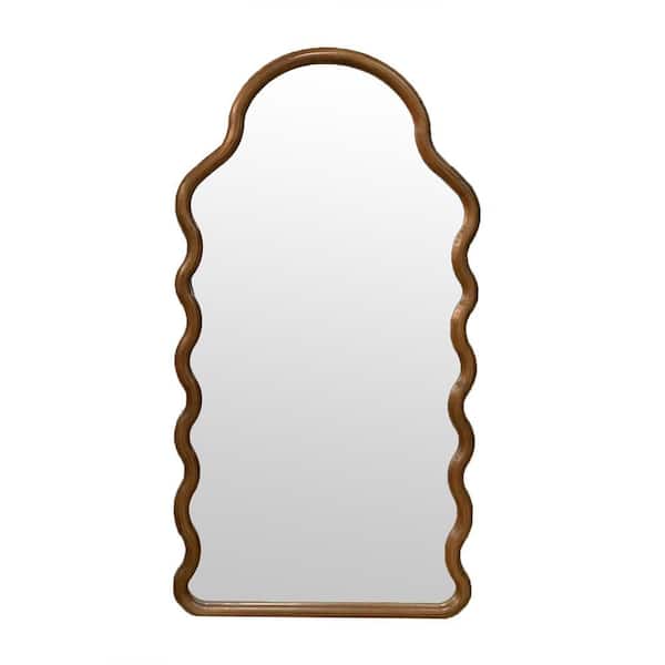 Unbranded Unique Frame Wall Mirror Brown 30 in. W x 55 in. H Arch Solid Pine Wood Framed Mirror