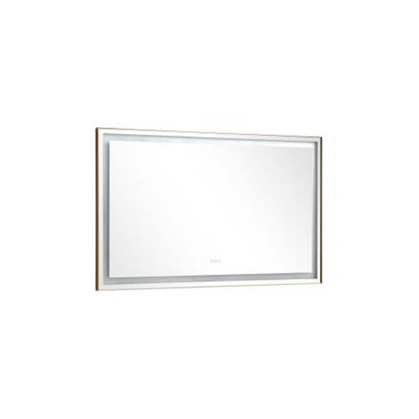 Unbranded 60 in. W x 36 in. H Large Rectangular Aluminium Framed Dimmable Wall Bathroom Vanity Mirror in Gold