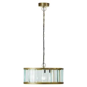 Martine 1-Light Brushed Gold Crystal Pendant Light with Metal and Clear Glass Drum Shade