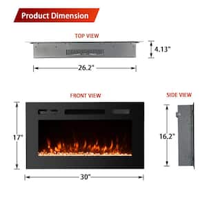 30 in. Black Wall-Mounted Recessed Electric Fireplace Insert with Remote Control and Adjustable Heating/Flame