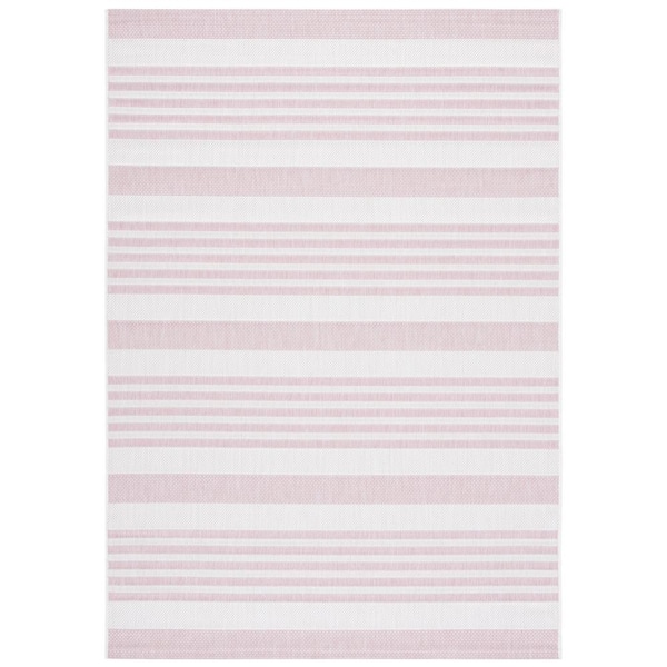Courtyard Ivory/Soft Pink 2 ft. x 4 ft. Geometric Striped Indoor/Outdoor Area Rug