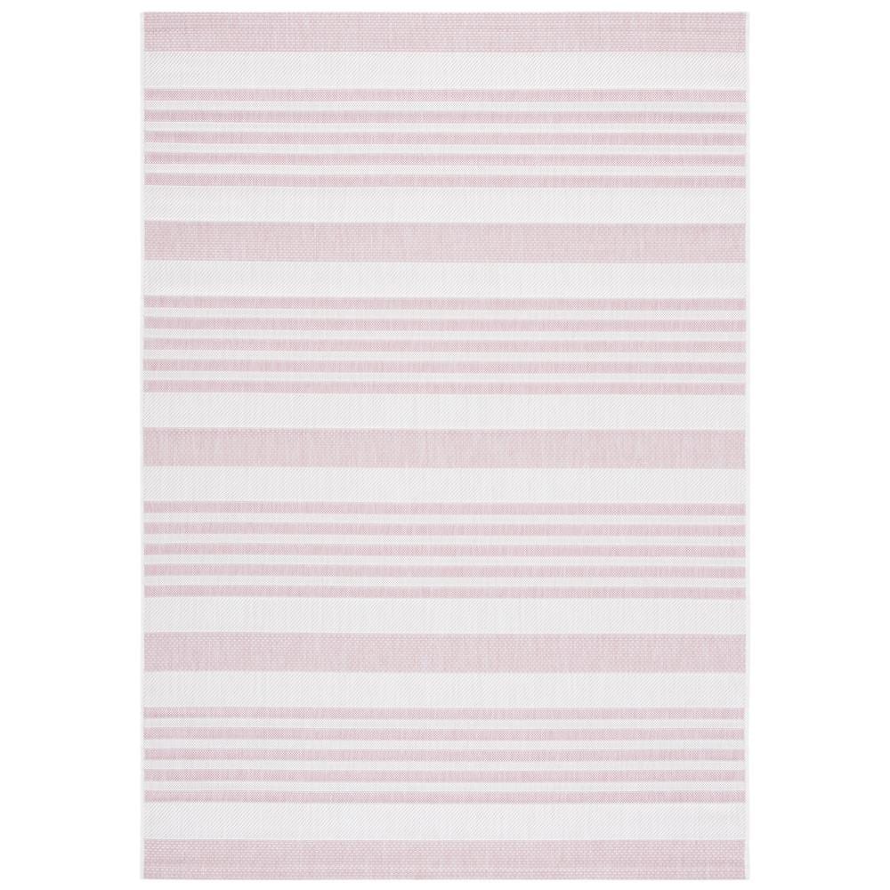 Courtyard Ivory/Soft Pink 5 ft. x 8 ft. Geometric Striped Indoor/Outdoor Patio  Area Rug price history on PriceWatchPro