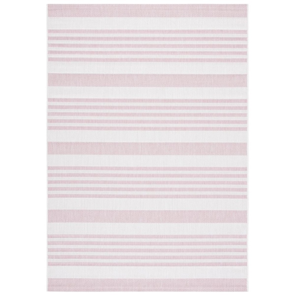 SAFAVIEH Courtyard Ivory/Soft Pink 9 ft. x 12 ft. Geometric Striped Indoor/Outdoor Patio  Area Rug