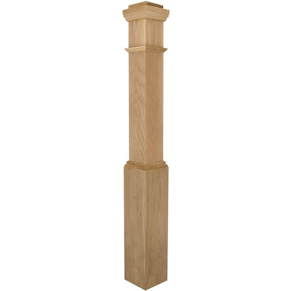EVERMARK Stair Parts 4091 55 in. x 6-1/4 in. Unfinished White Oak Box Newel Post for Stair Remodel