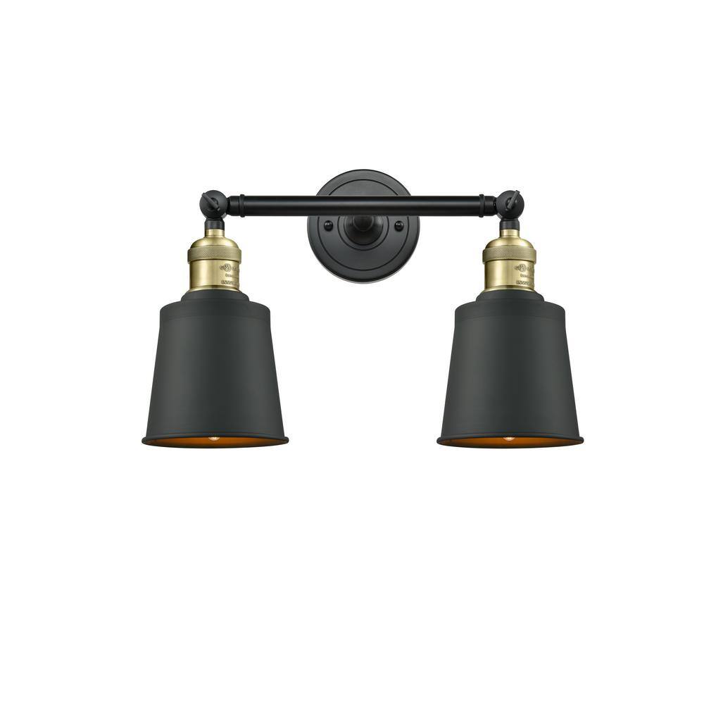 Addison 16 in. 2 Light Matte Black, Black Antique Brass Vanity Light with Black Metal Shade price history on PriceWatchPro