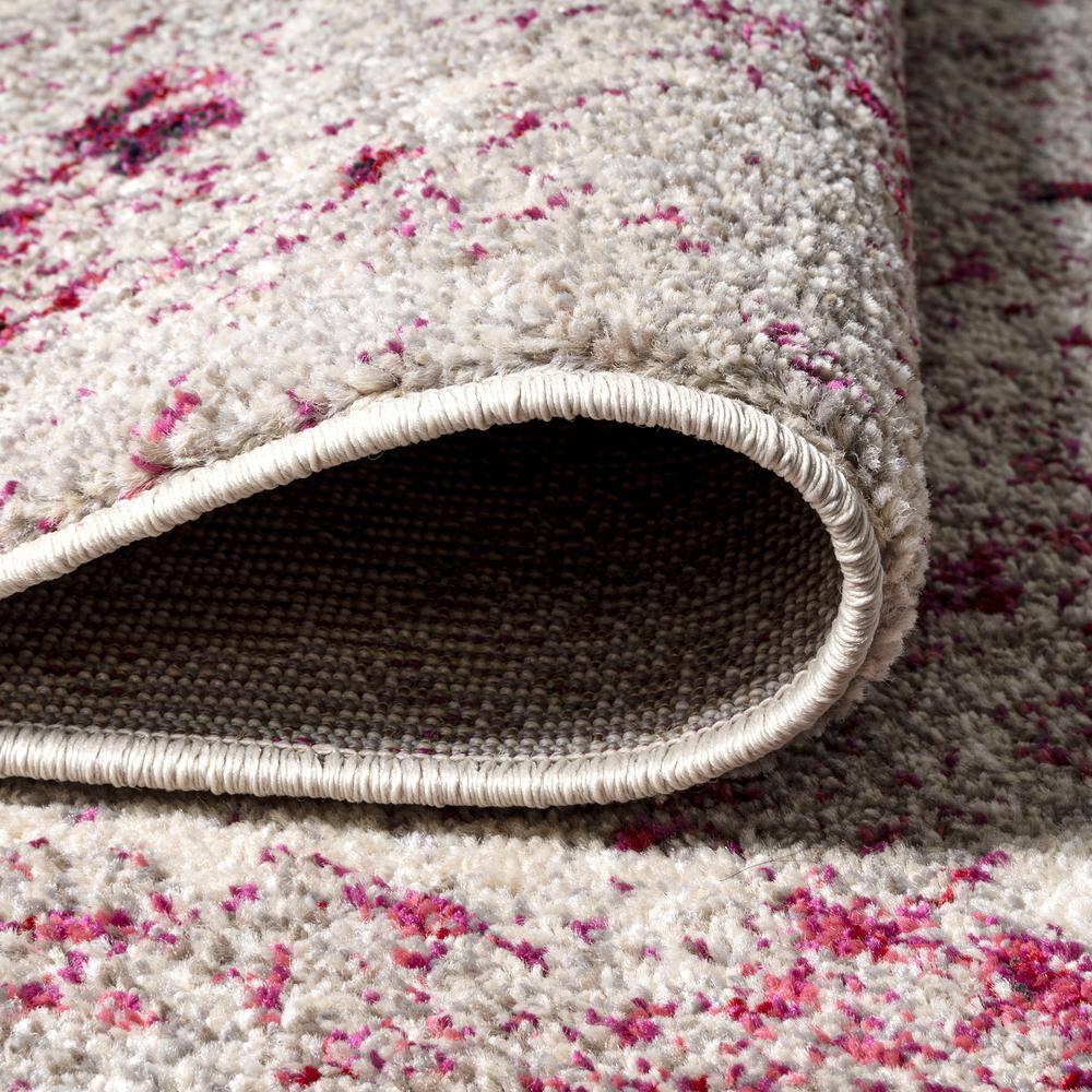 Serene Abstract Maroon and Cream 5'x8' Synthetic Area Rug