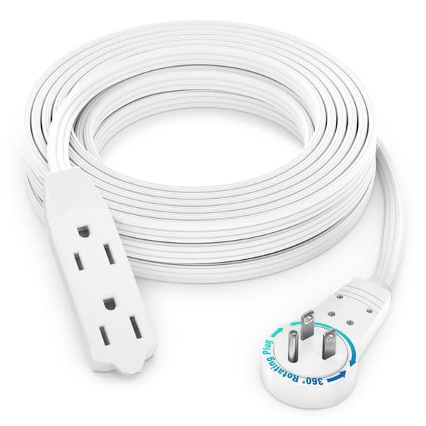 20 ft. 16/3 Light Duty Indoor Extension Cord with 360-Degree Rotating Flat Plug 3-Outlet, 13 Amps, White