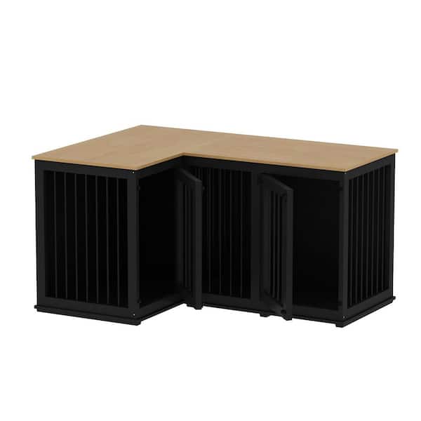 FUFU&GAGA Dog House L-Shaped Corner Dog Kennel with 2-Door Dual