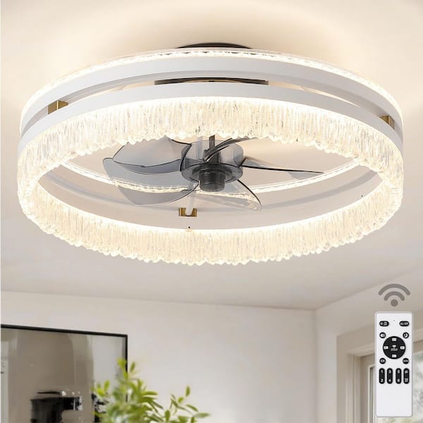 19.7 in. White LED Low Profile Flush Mount Propeller Ceiling Fan with Remote Control Dimmable Lighting