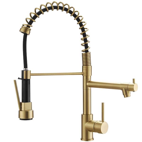 PERLIRIA INC Single Handle Pull Down Sprayer Kitchen Faucet with 360° Rotation and Lock Design in Brushed Gold