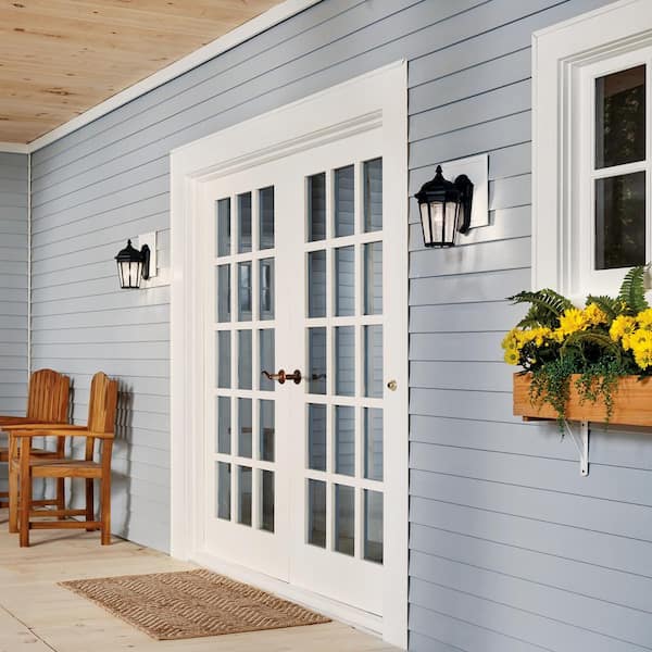 Courtyard 11 in. 1-Light Textured Black Outdoor Hardwired Wall Lantern Sconce with No Bulbs Included (1-Pack)