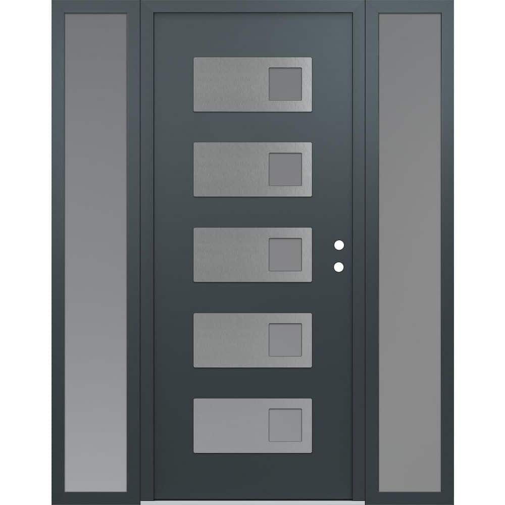 D2 60 in. x 80 in. Silver P Left-Hand/Inswing Frosted Glass Anth/Anth 2 Sidelite Steel Prehung Front Door price history on PriceWatchPro