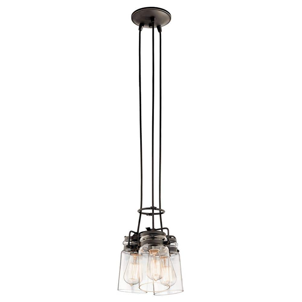 Olde Bronze Vintage Jar 3-Light Pendant with Clear Glass