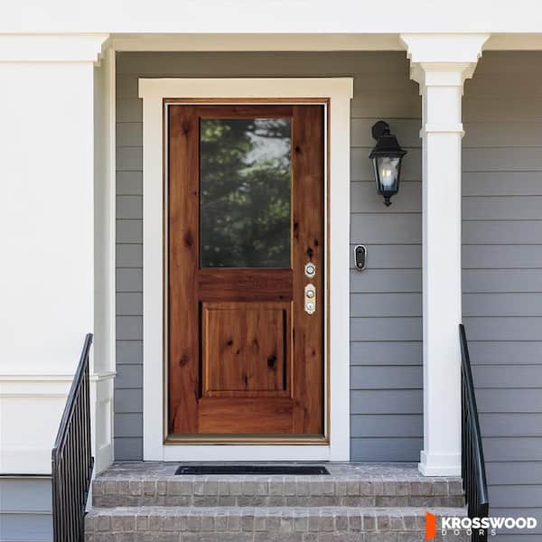 Krosswood Doors 36in.x80in. LH Half Clear Glass RedChestnut Stain